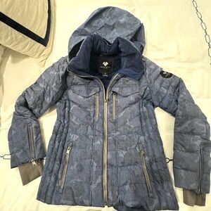 Obermeyer Resort Ladies Insulated Ski Jacket sz 6 Petite blue camo velvet line